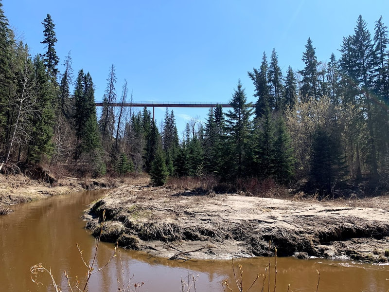 Elevated pipeline crossing above creek